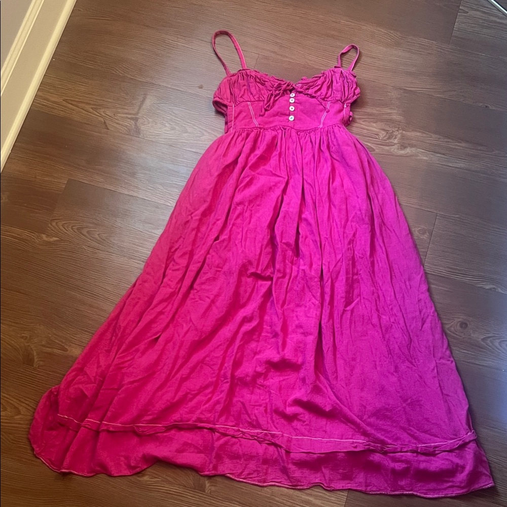 Urban Outfitters Fuchsia Ruched Bust Backless Maxi Dress